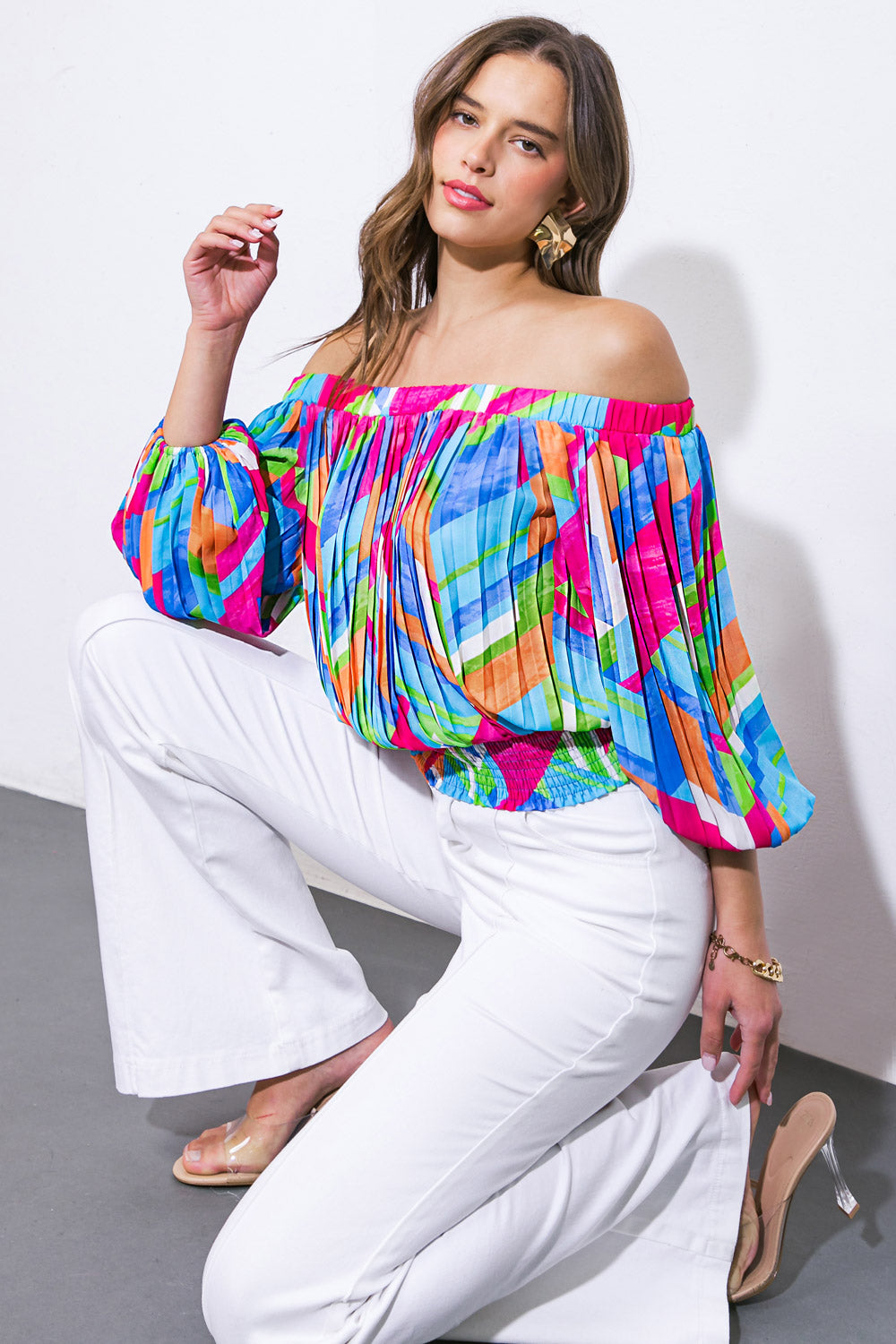 FROSTED UPON WOVEN TOP Flying Tomato